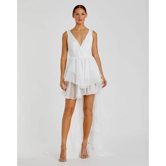 NEW leena Mac Duggal 55320 High Low Tiered Gown Built in Bodysuit Size 4 - Picture 10 of 11